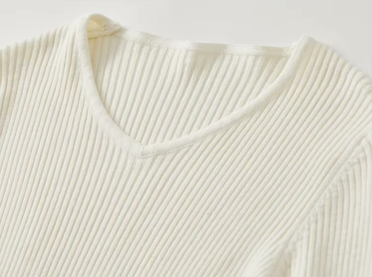 V-Neck Rib Knit Dress    Women’s solid knitted natural retract waist long sleeves comfort mid-calf ribbed pleated midi dresses for woman in apricot white Winter womans petite-, plus-, size pleats office wfh workwear vacation getaway holiday party clothing #W44L57207