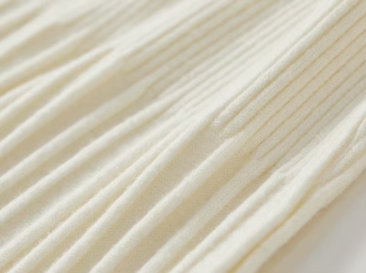 V-Neck Rib Knit Dress    Women’s solid knitted natural retract waist long sleeves comfort mid-calf ribbed pleated midi dresses for woman in apricot white Winter womans petite-, plus-, size pleats office wfh workwear vacation getaway holiday party clothing #W44L57207