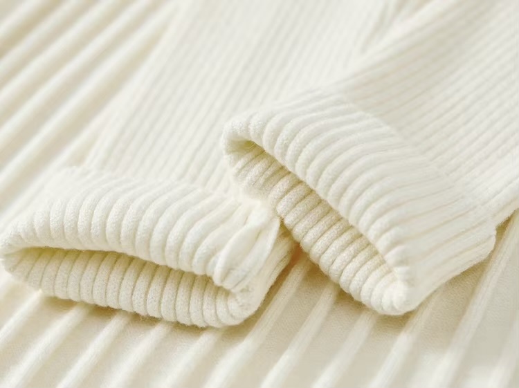 V-Neck Rib Knit Dress    Women’s solid knitted natural retract waist long sleeves comfort mid-calf ribbed pleated midi dresses for woman in apricot white Winter womans petite-, plus-, size pleats office wfh workwear vacation getaway holiday party clothing #W44L57207