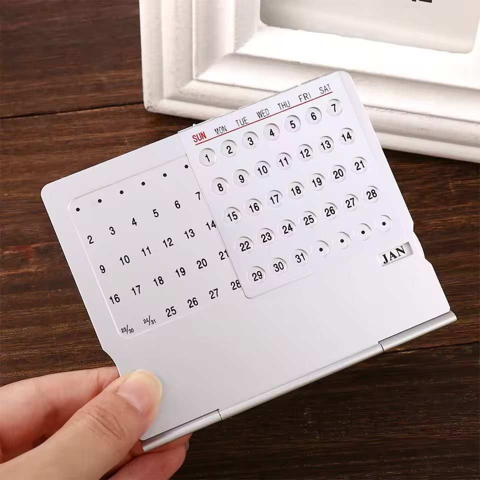 Light Luxury High-quality Elegant home study-, living-, room, office metal upright standing, manual 100 years perpetual desk calendar supplies accessories Work accessory in silver gray grey