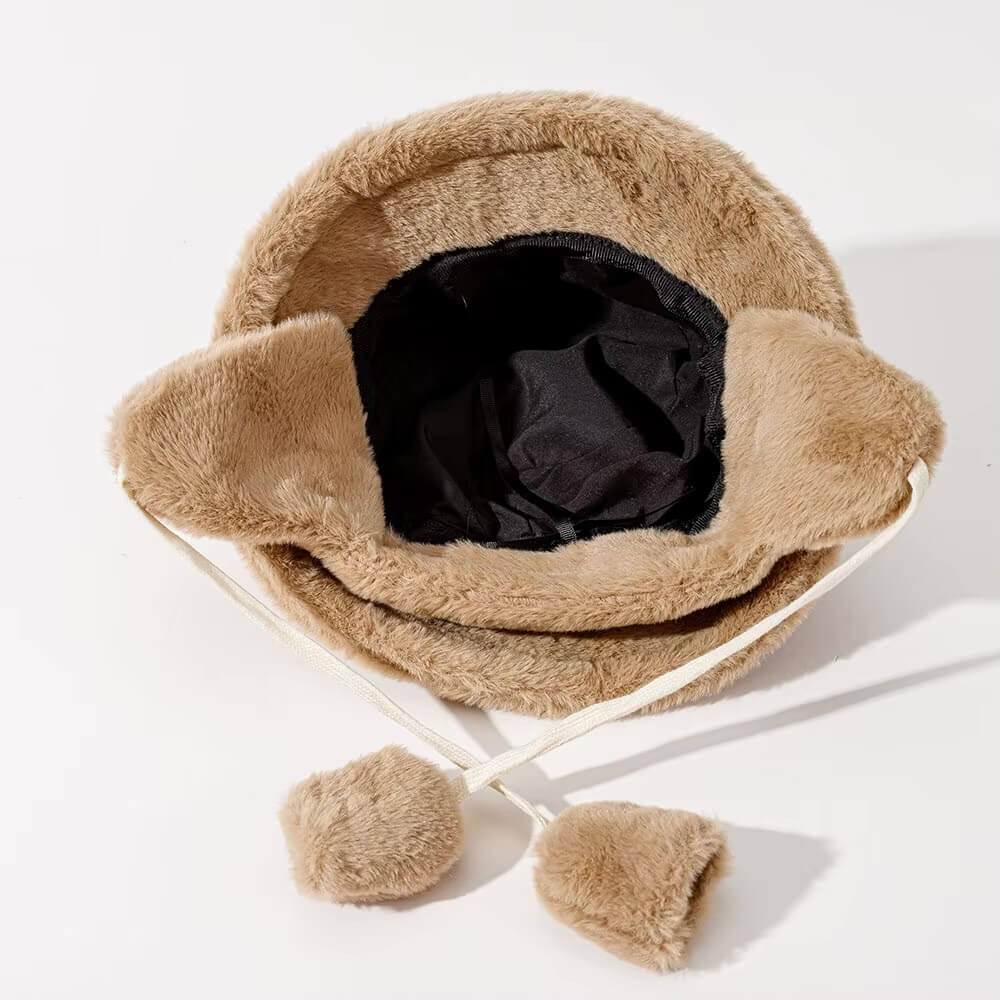 Women’s woman womens Winter Bomber warm bucket Golf cap Hiking fur Barrel Cotton fabric Ear protection caps hats Headwear in khaki brown