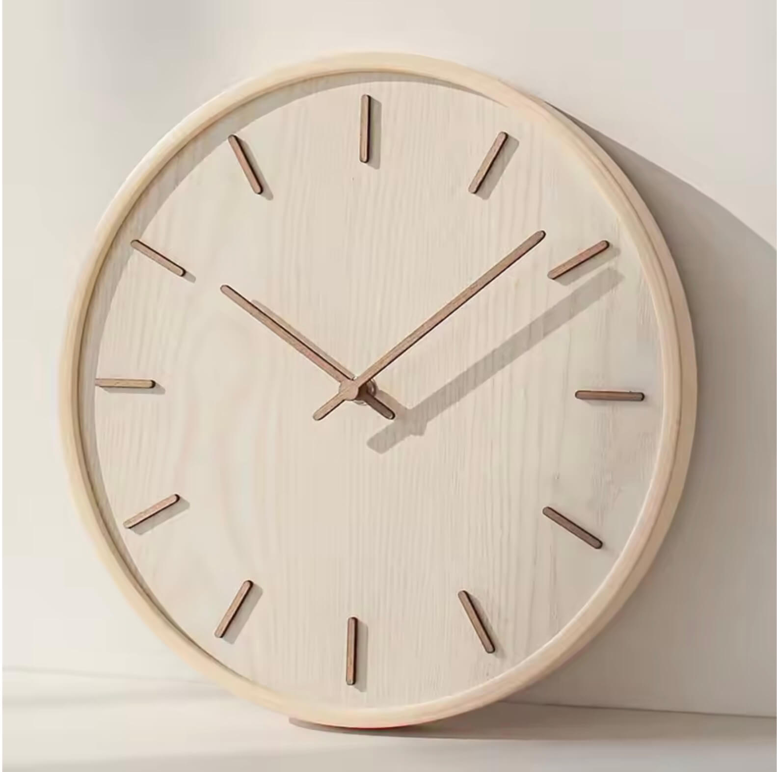 Japanese-style Bamboo wooden household mute silent living room bedroom simple modern decorative watch round wooden quartz clocks in light brown wood