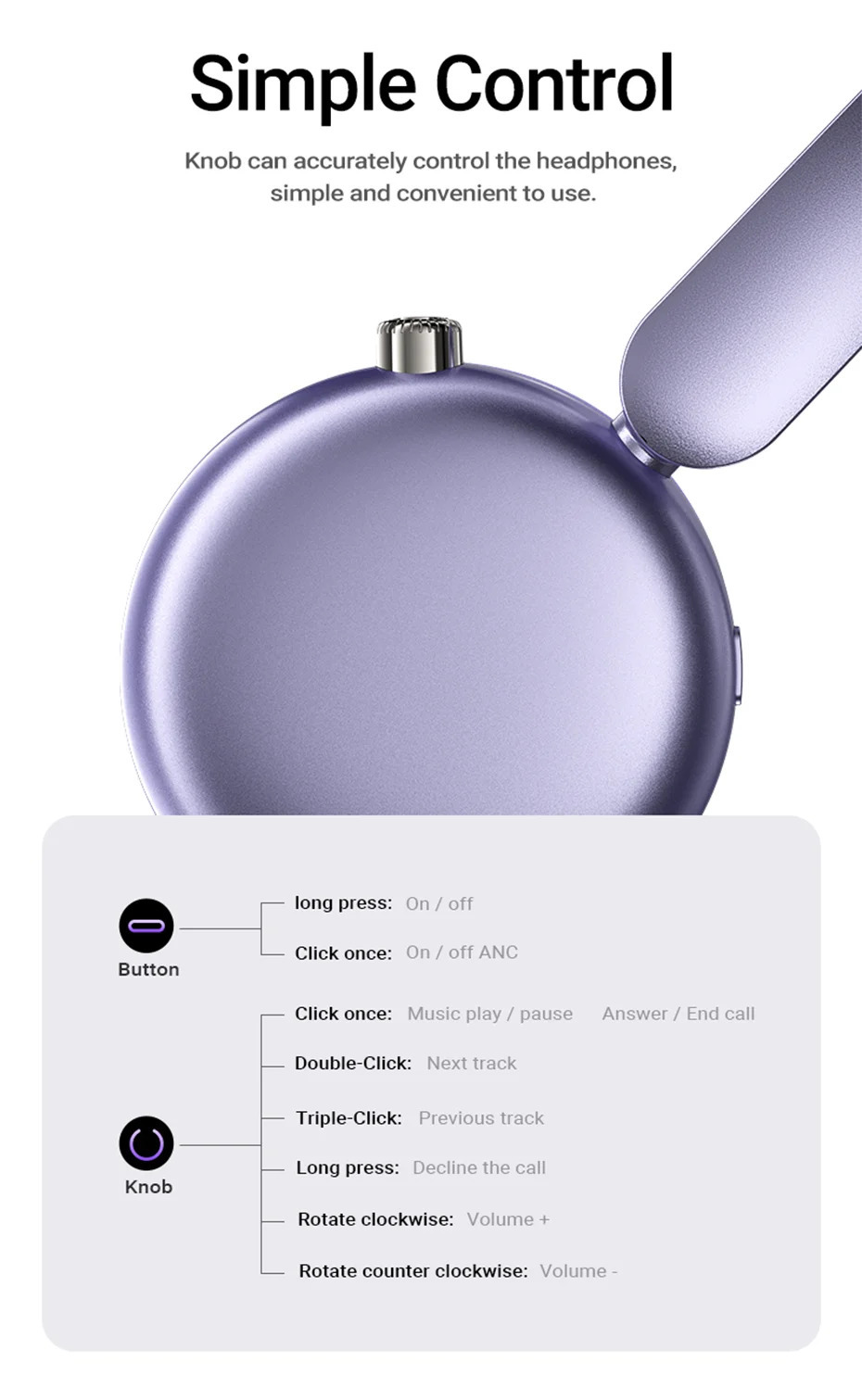 ACEFAST H8 Active Noise Cancelling Wireless Bluetooth 5.4 Headphones 30dB Hybrid Noise Reduction HiFi Stereo ANC Music Headsets in Purple