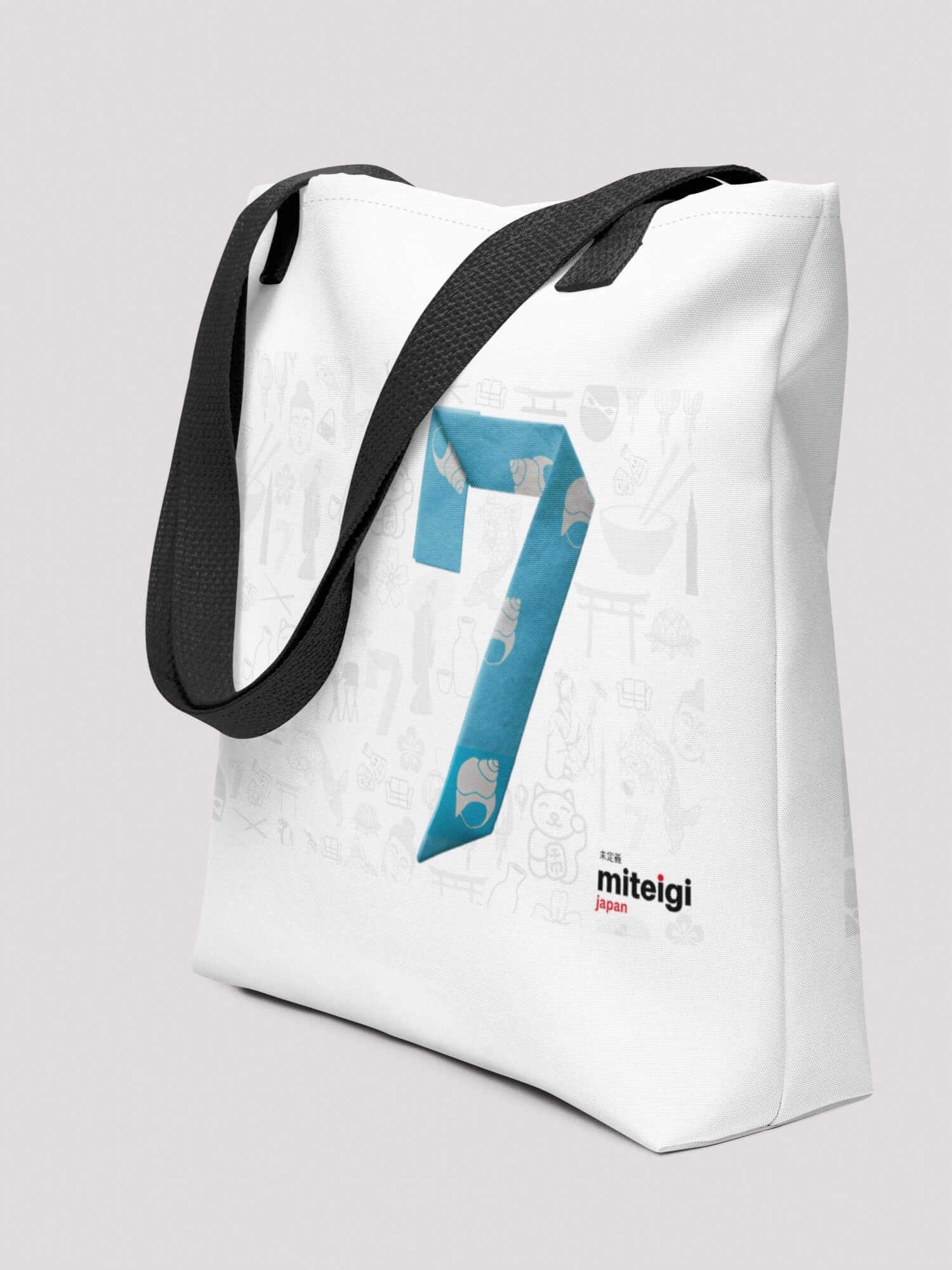 7th Anniversary Tote Bag   miteigi Logo birthday branded product item products brand items luggage everyday use shopping beach bags White with black gray blue multicolor design baggage