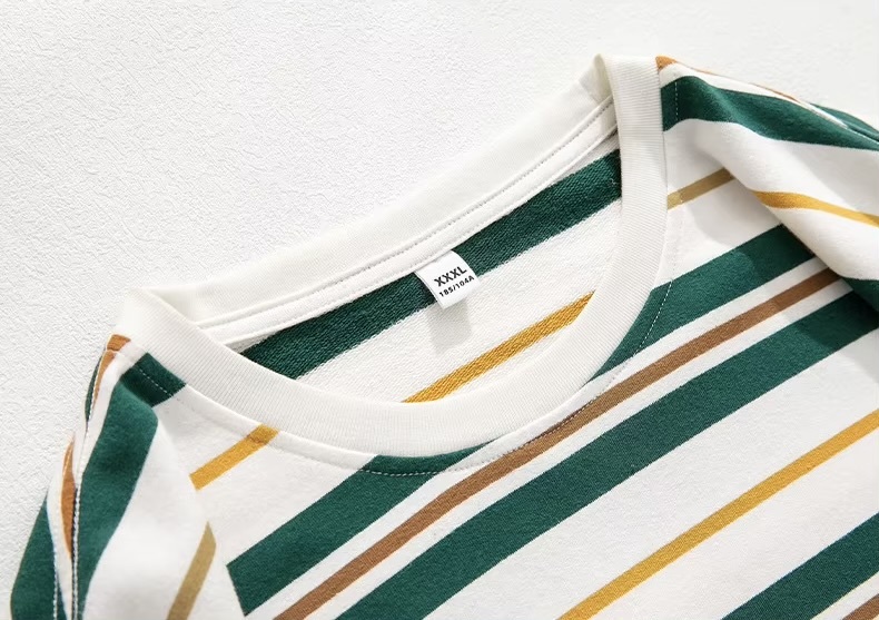 Men&rsquo;s man mens petite-, tall-, plus-, size Japanese-style clothing. Trendy retro color-blocked striped loose-fitting versatile short half sleeves with drop shoulder embroidered graphic logo crewneck, Summer Crew Neck Loose Street Fashion Breathable embroidery round O-neck Casual Pullover T-Shirt Tops T-Shirts in green with multi accent color