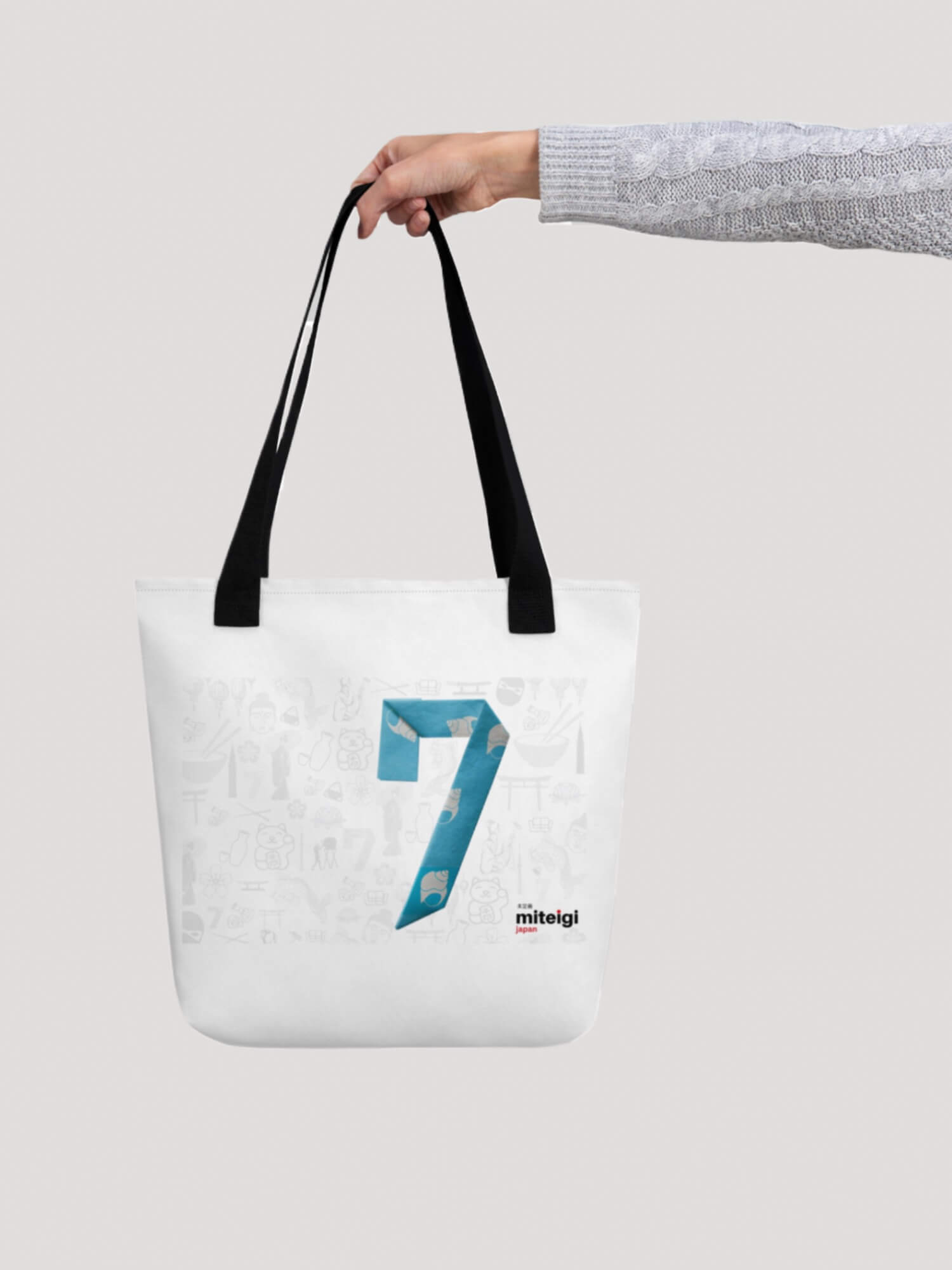 7th Anniversary Tote Bag   miteigi Logo birthday branded product item products brand items luggage everyday use shopping beach bags White with black gray blue multicolor design baggage