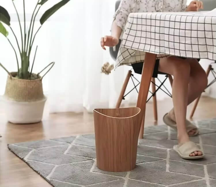 Garbage Can Waste Solid Wood Wastebasket Home Cleaning Tools Round Trash Office home Storage Baskets Bins 9L In light brown natural  wood