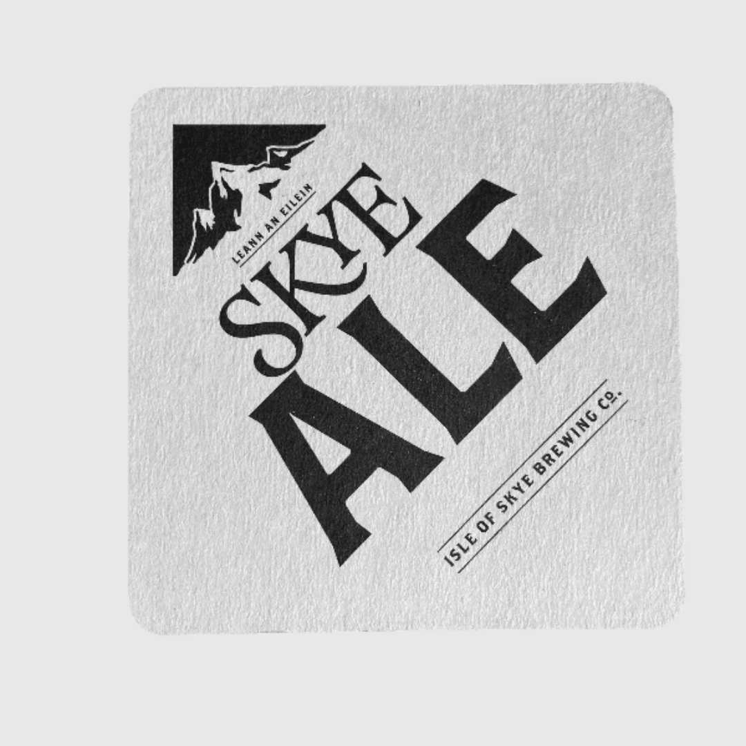 Skye Ale Drinks Coaster    LEANN AN EILEIN Scottish ISLE OF SKYE BREWING CO. Table Drinkware accessory Vintage Beer Mat Drinkware Paper cardboard Coasters Collection Barware beermat accessories mats  British Pub UK Nightclub Clubs Restaurants Bar Collectors United Kingdom Scotland U.K. Classic Expressions collectors antique SLAINTE!