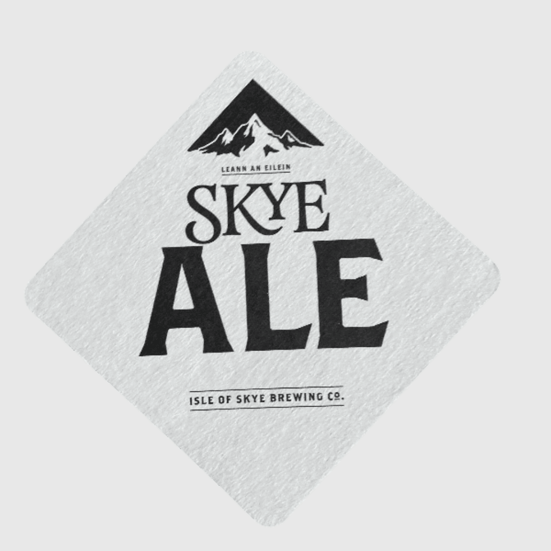 Skye Ale Drinks Coaster    LEANN AN EILEIN Scottish ISLE OF SKYE BREWING CO. Table Drinkware accessory Vintage Beer Mat Drinkware Paper cardboard Coasters Collection Barware beermat accessories mats  British Pub UK Nightclub Clubs Restaurants Bar Collectors United Kingdom Scotland U.K. Classic Expressions collectors antique SLAINTE!