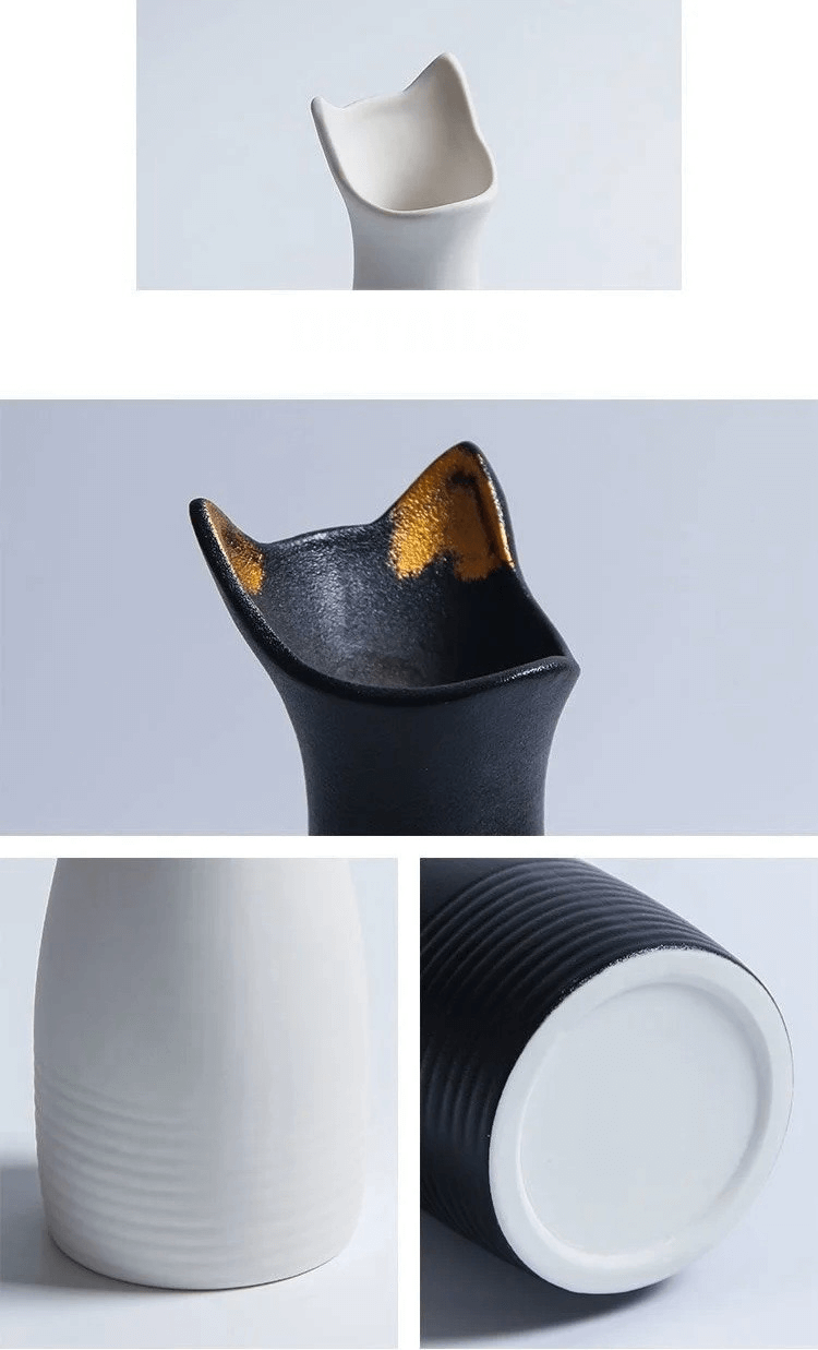 Nordic Cat Shape Vase  Light Luxury Ceramic Dried Flower Modern Living Room Home Decor Creative Simplicity Hydroponic Vases in Black White Norway Scandinavia Scandinavian Norwegian Cats