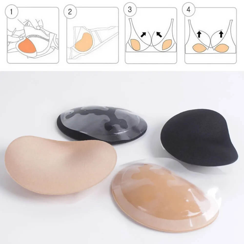 Women’s 1 Pair Padded Bust Pads Swimsuit Bikini Pad Paste Small Bust Thicker Padding Breathable Insert Sponge Bra Self-adhesive Invisible Chest Pads inserts for woman in natural beige tan, black color Womens intimates