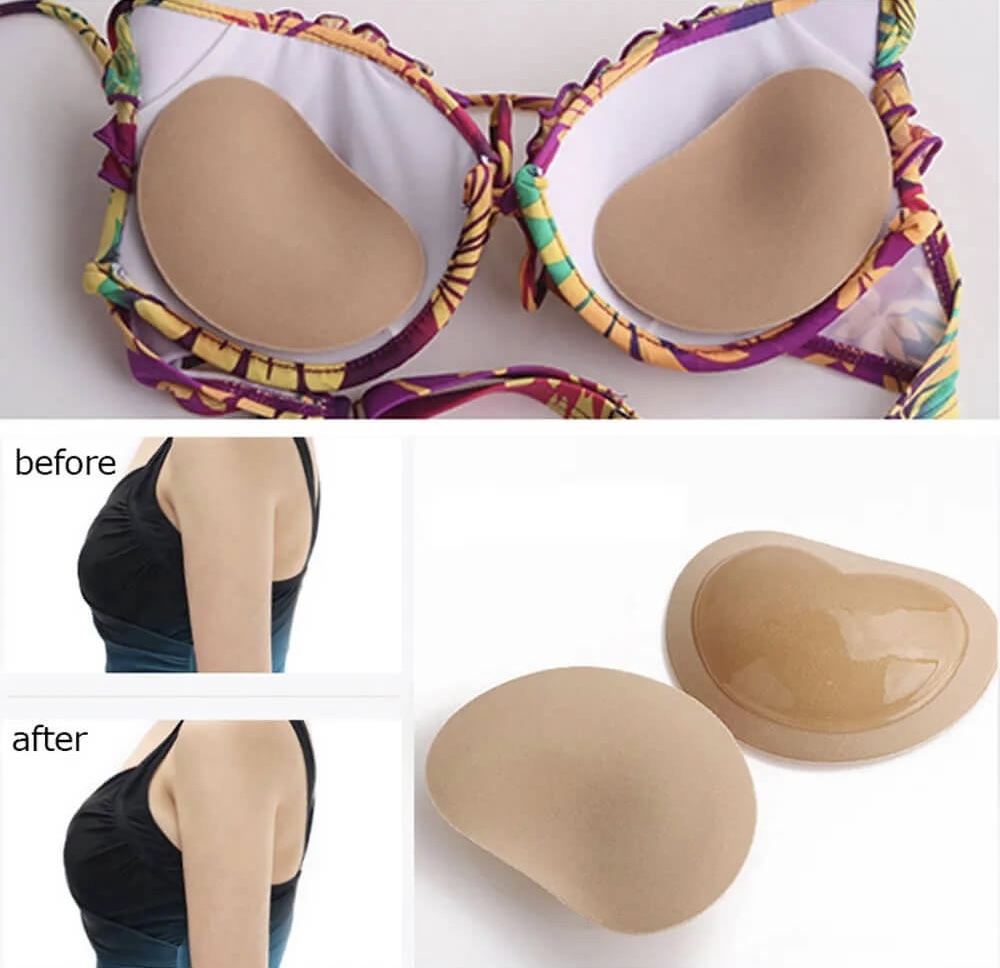 Women’s 1 Pair Padded Bust Pads Swimsuit Bikini Pad Paste Small Bust Thicker Padding Breathable Insert Sponge Bra Self-adhesive Invisible Chest Pads inserts for woman in natural beige tan, black color Womens intimates
