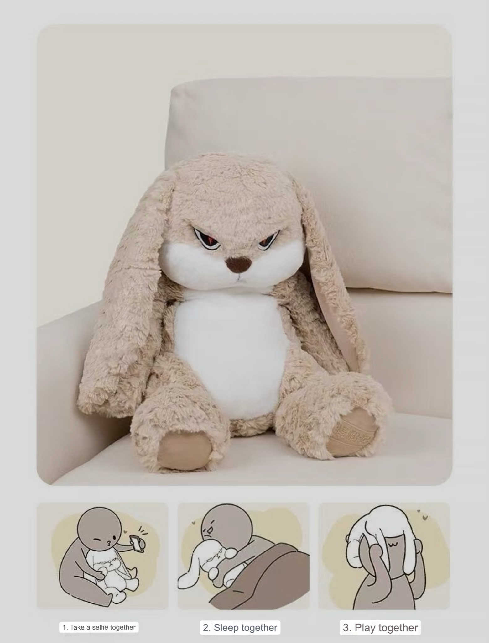 Angry Rabbit Plush Doll 35/45/65cm Large Size Cute Toys Girls Boys Animal Plushie Kawaii Room Decor Toy Dolls Soft Throw Pillow Christmas Gifts Toys
