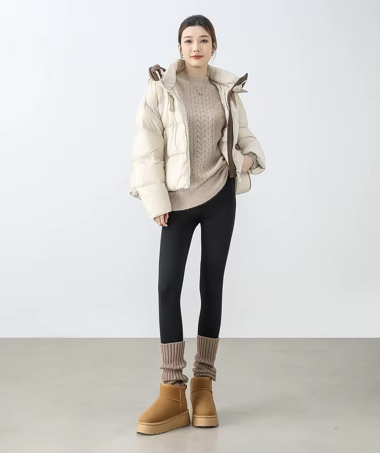 Slim Fit Leggings     Women’s high rise elastic waist honeycomb hip lift thick beige fleece lined Knit Pencil pants for woman in black Female womens basic spring petite-, tall-, plus-, size commute fashion office wfh workwear knitted clothing #W44K58691