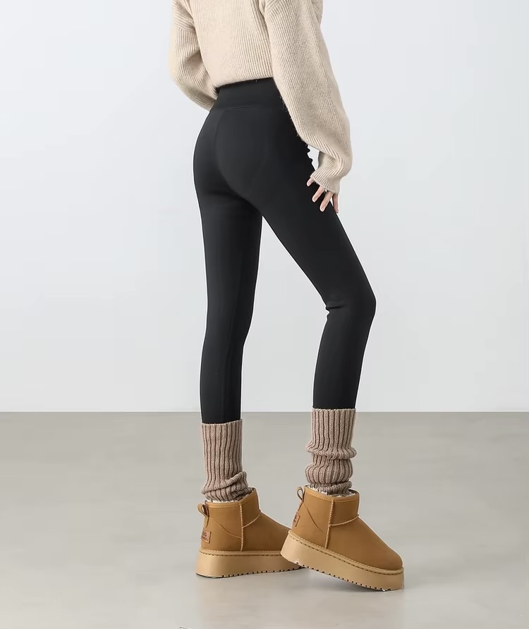 Slim Fit Leggings     Women’s high rise elastic waist honeycomb hip lift thick beige fleece lined Knit Pencil pants for woman in black Female womens basic spring petite-, tall-, plus-, size commute fashion office wfh workwear knitted clothing #W44K58691
