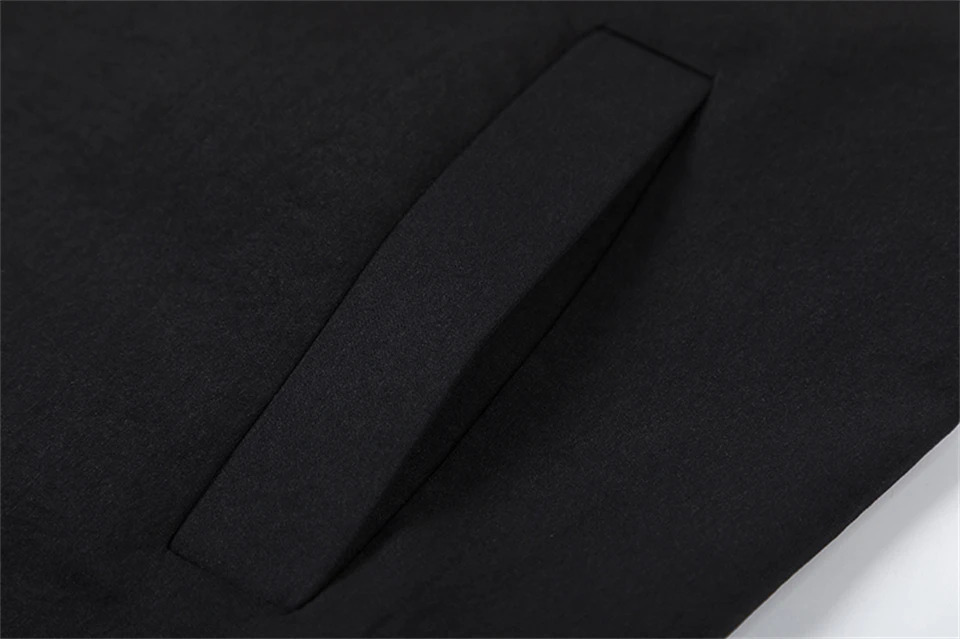 Women's woman womens petite-, tall-, plus-, size Chinese style mandarin collar long sleeves with turn-up cuffs, metal irregular diagonal styled latch button lock close slit side pockets Oversize clothing Trend external clothes Jackets Blazer outwear Fashion outerwear in black with white accent