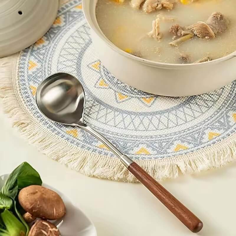 Stainless Steel Long Handle Spoon with Walnut wooden Finish in natural brown color Kitchen accessories serveware Spoons aids Accessory tools