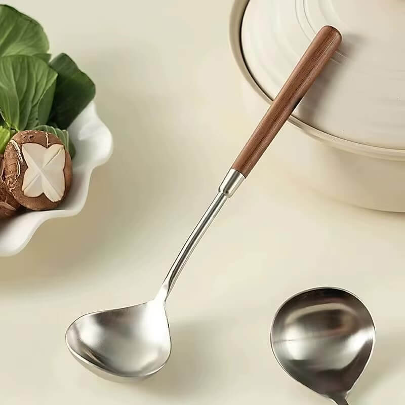 Stainless Steel Long Handle Spoon with Walnut wooden Finish in natural brown color Kitchen accessories serveware Spoons aids Accessory tools
