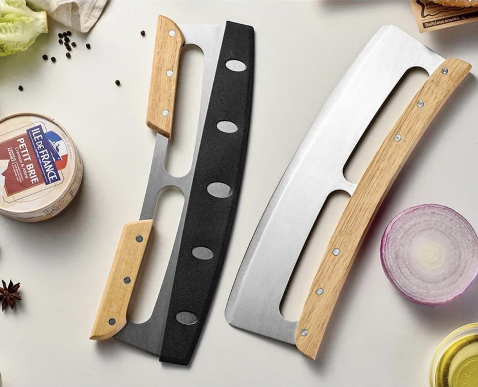 Wooden handle 14" Inch Large Pizza Cutter 14" curved blade stainless steel semi circular shaver baking tool cutters kitchen