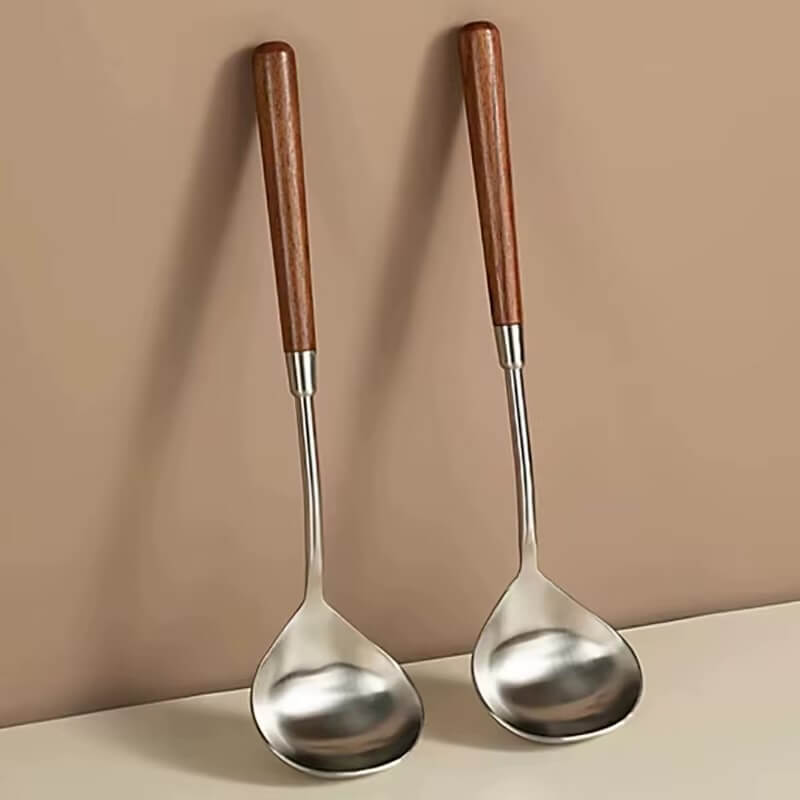 Stainless Steel Long Handle Spoon with Walnut wooden Finish in natural brown color Kitchen accessories serveware Spoons aids Accessory tools