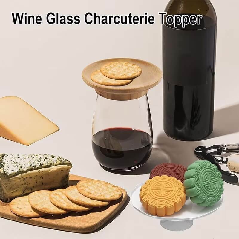 Mini Bamboo Wooden Glassware Tray Cover, Cheese serving for wine tumbler glasses, Charcuterie cups, mugs and glassware topper Utensils Trays accessory in natural light brown wood color