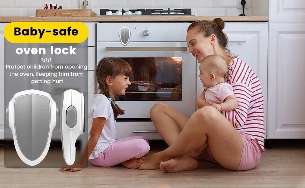 Child Safety Oven Lock ABS material high temperature resistant simple installation No tools required Baby protection safety locks in Gray grey with white