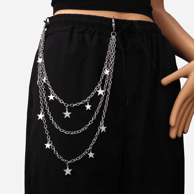 Genflex genderfluid Genderful Women’s woman womens Men’s man mens Punkrock Gothic Punk Metal Cross Rivet Layered Chain Keychains Waist Key Chains Wallet Jeans Hip-hop Pants Belts Jewelry Accessories Jewellery accessory in silver color