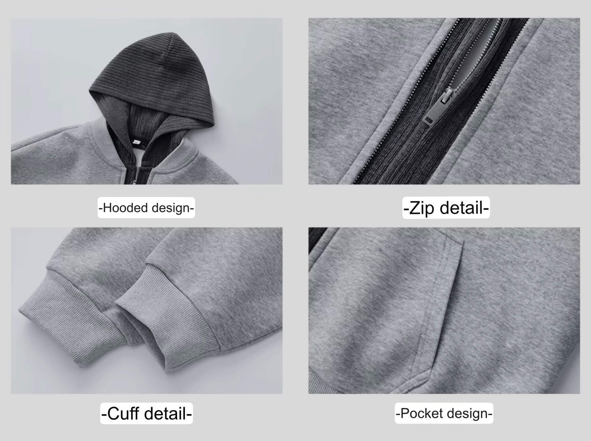 Men&rsquo;s man mens petite-, tall-, plus-, size Trending Light Travel Workwear Streetwear Trendy Spring Summer Fall Autumn cotton Knitted Patched Double zipper close Pullover Heavyweight American Casual fitness sportswear hooded Bomber Jacket Outerwear coat outdoor camping Outwear Jackets in light Gray grey with dark gray accent