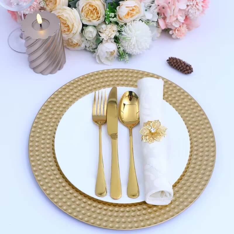 6 pcs, 12.9inch, Reusable Charger Plates 6-Piece, Perfect for Wedding, Christmas event party decorations set, in golden color