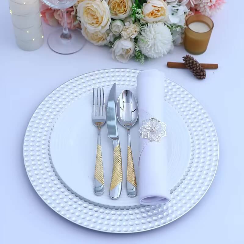 6 pcs, 12.9inch, Reusable Charger Plates 6-Piece, Perfect for Wedding, Christmas event party decorations set, in silver color