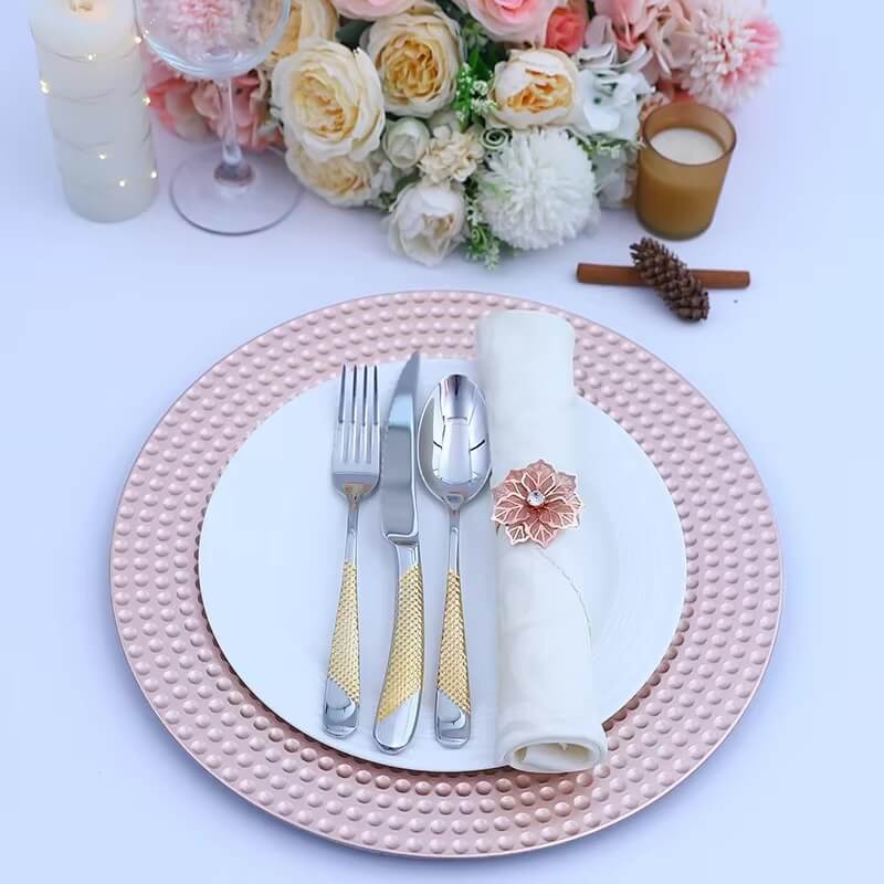 6 pcs, 12.9inch, Reusable Charger Plates 6-Piece, Perfect for Wedding, Christmas event party decorations set, in rose pink color