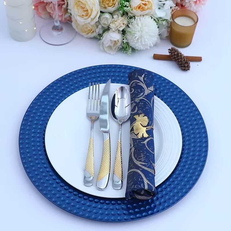 6 pcs, 12.9inch, Reusable Charger Plates 6-Piece, Perfect for Wedding, Christmas event party decorations set, in blue color