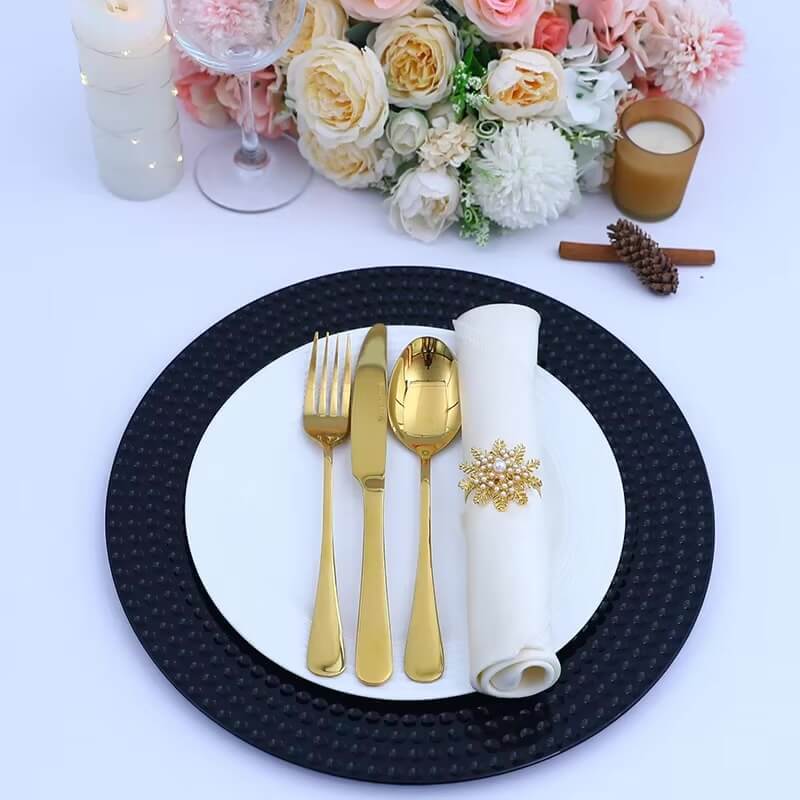 6 pcs, 12.9inch, Reusable Charger Plates 6-Piece, Perfect for Wedding, Christmas event party decorations set, in black color