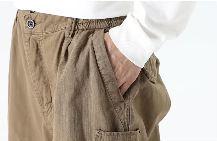 Men&rsquo;s man mens petite-, tall-, plus-, size Straight Loose American Youth Casual Straight Fashion Thin Style S-3XL Mid-rise Wide-leg Baggy Cargo Pants Breathable Thin Trousers in light brown 
