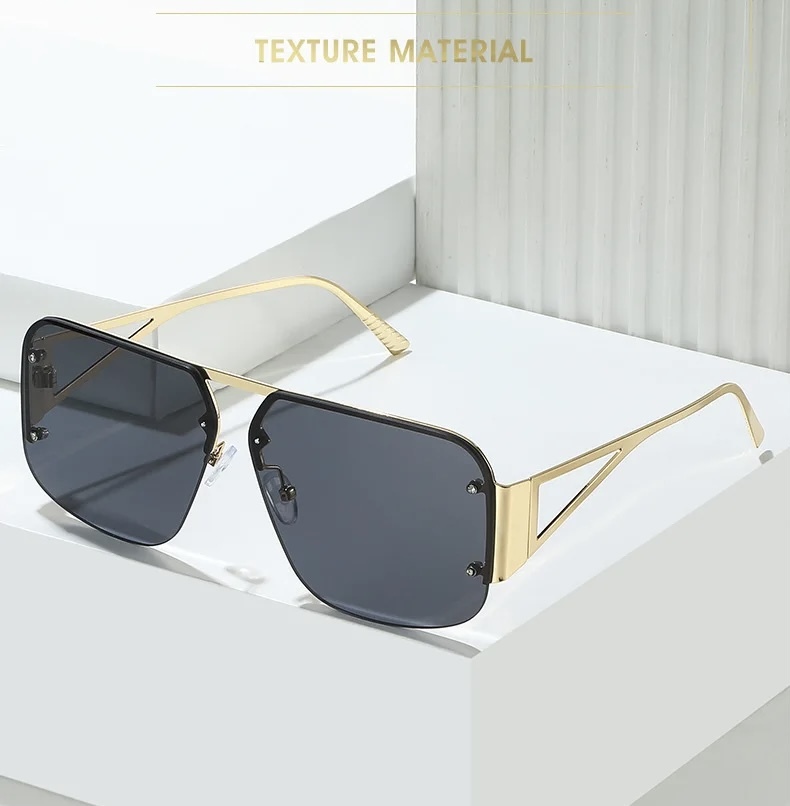 Half Frame Triangle Leg Sunglasses   Women’s Vintage  Y2K Fashion Brand Alloy Gradient Sun Glasses Dirivng Sports womens Eyewear for Woman in gold champagne