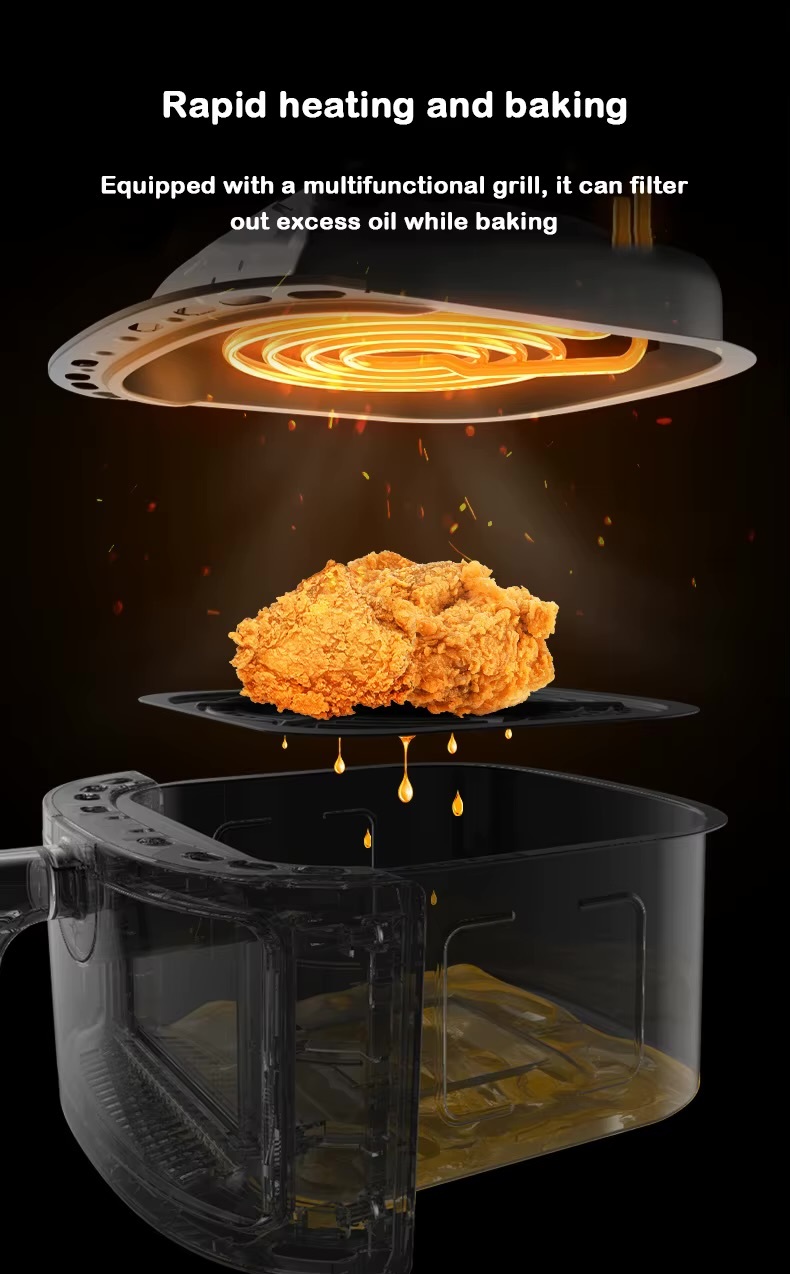 Air Fryer 6L   Electric oil free air frying oven Multifunction 360° baking without oils French fries pizza machine Fried chicken Kitchen fryers ovens appliances cookware in white with black accent color