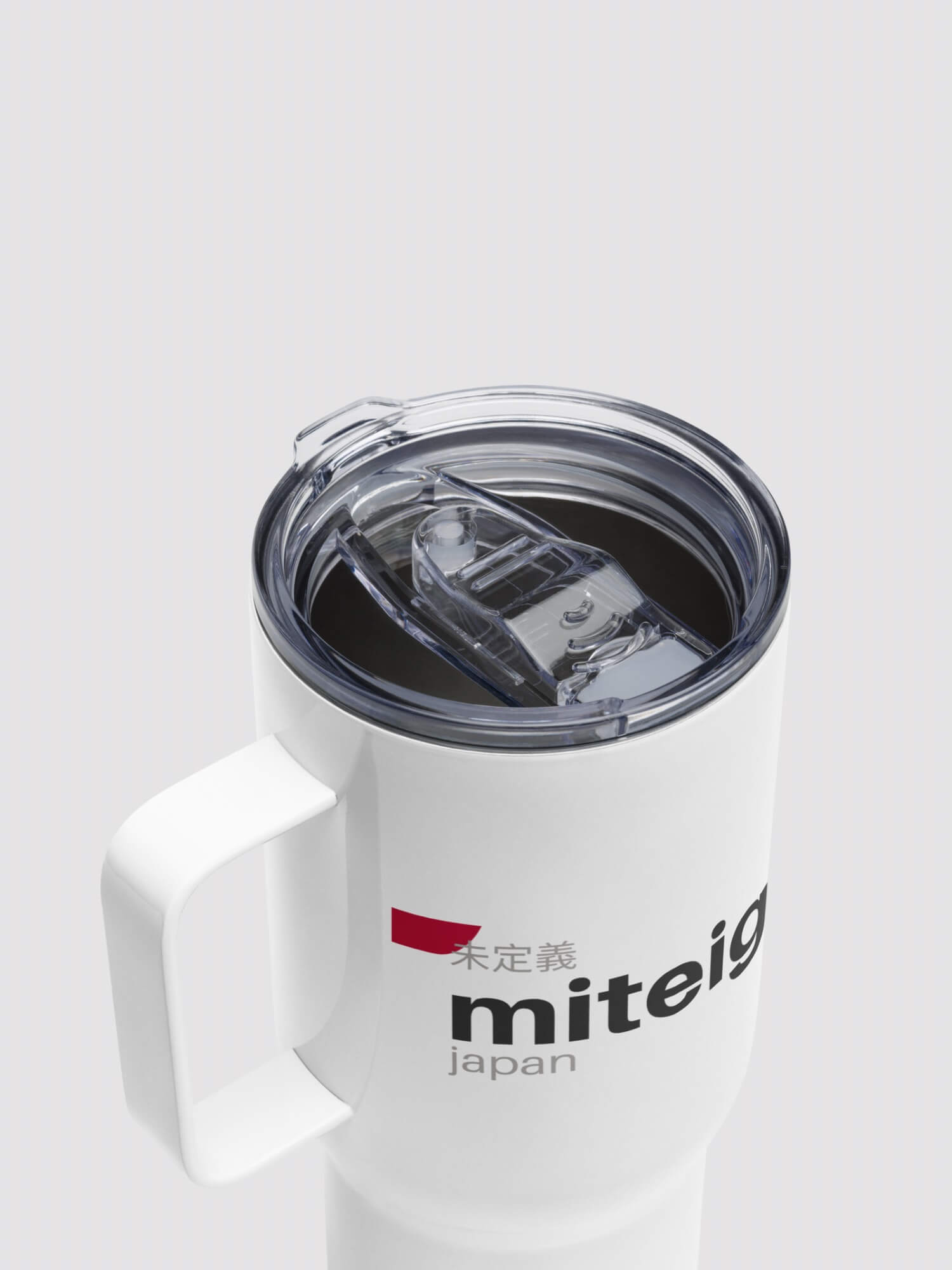 Travel Mug Logo swish    miteigi branded with handle miteigiYūki Fitness Sports Activewear by miteigi Brand product item Mugs Drinks flask drinkware containers in white