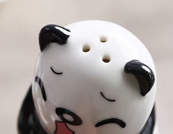 Japanese style Ceramic Panda cartoon animal design Spice Jar Cartoon Seasoning Bottle Salt and Pepper Shaker Container set Can Seasoning shakers Organizer accessory sets Kitchen Accessories Salt Pigs, Cellars & Servers style Funny, Laugh, Cute, Smile in black and white