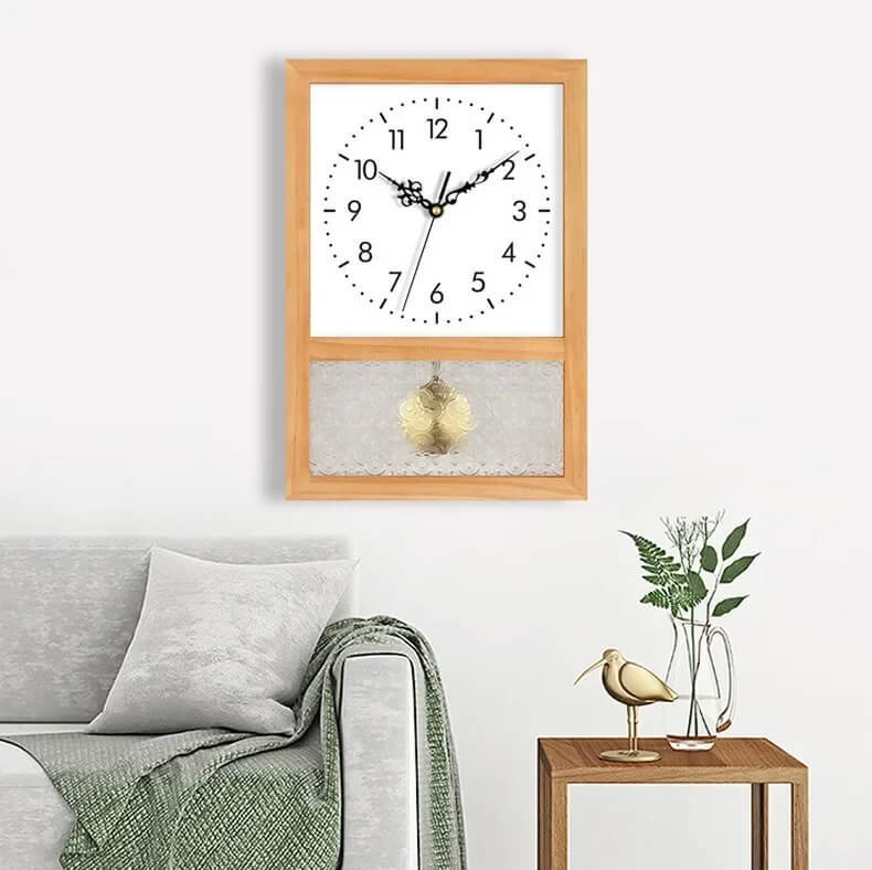 Vintage Japanese classic Retro Solid Wood pendulum Household Living Room Bedroom Square Art Deco Table Decoration Rocking Wall hanging or desk wooden Clocks Home Decoration in light natural wood color with clear-, square-, ribbed-, frosted-, pendulum glass