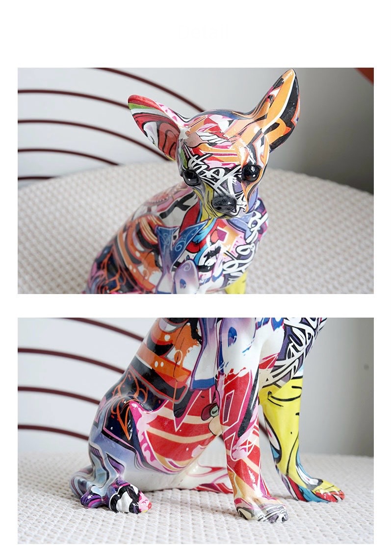 Graffiti Chihuahua Dog Sculpture   Mexican Animal Statue Cute Dogs Resin Crafts Figurine Living Room Mexico Pets Kawaii Decoration For Home