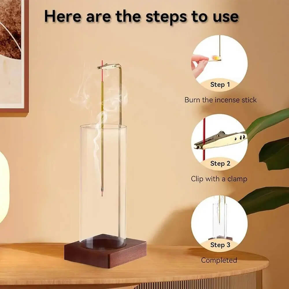 Incense Holder Yoga Timer Aromatherapy Stand Incense Anti-Ash Flying Incense Burner For Sticks With Removable Glass holders with wooden base for Home decor