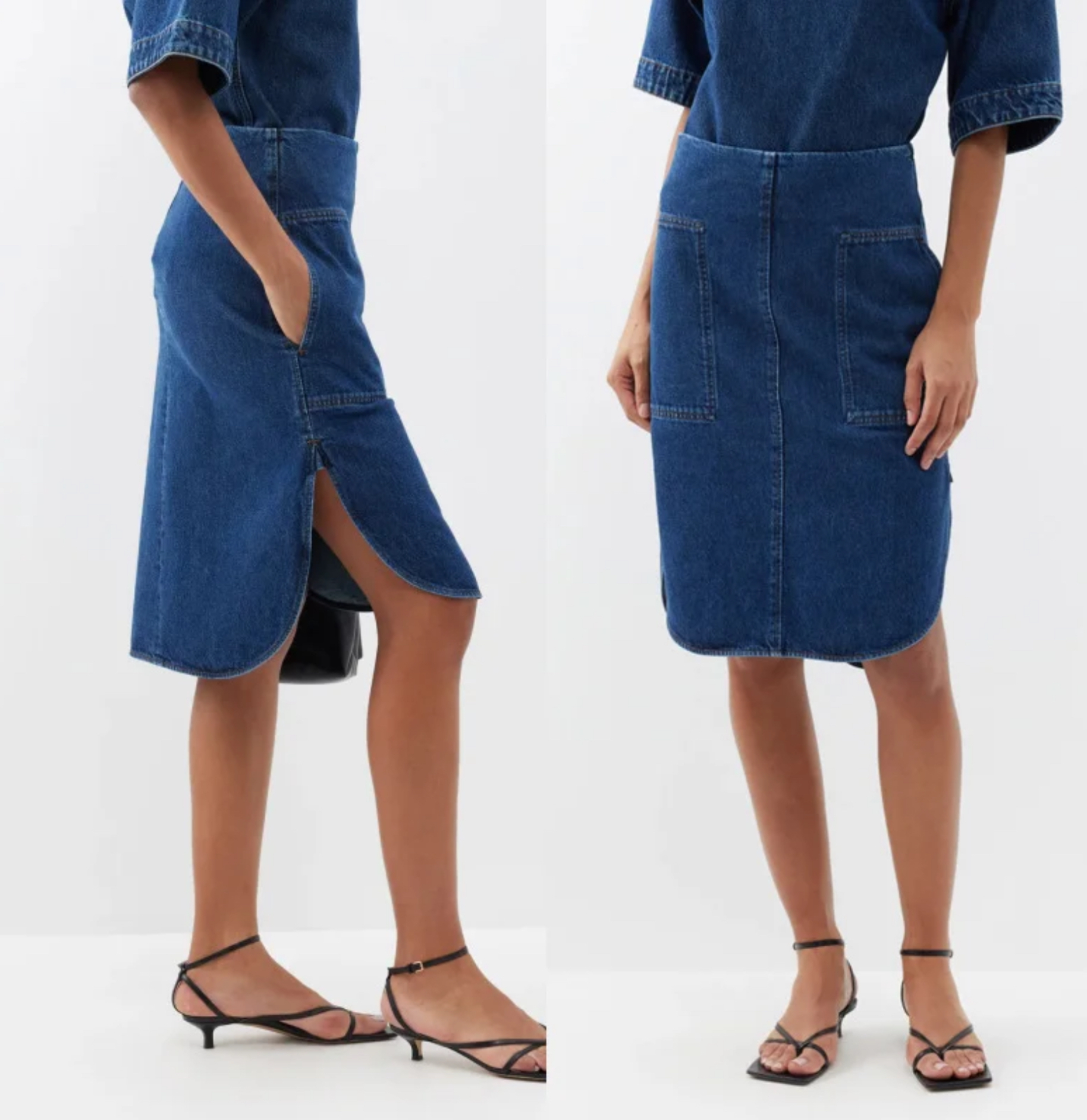 High-Rise Denim Skirt blue  Women’s Spring Summer High Rise Waist Double Pocket Cotton Straight Curved Half womens Skirts for Woman