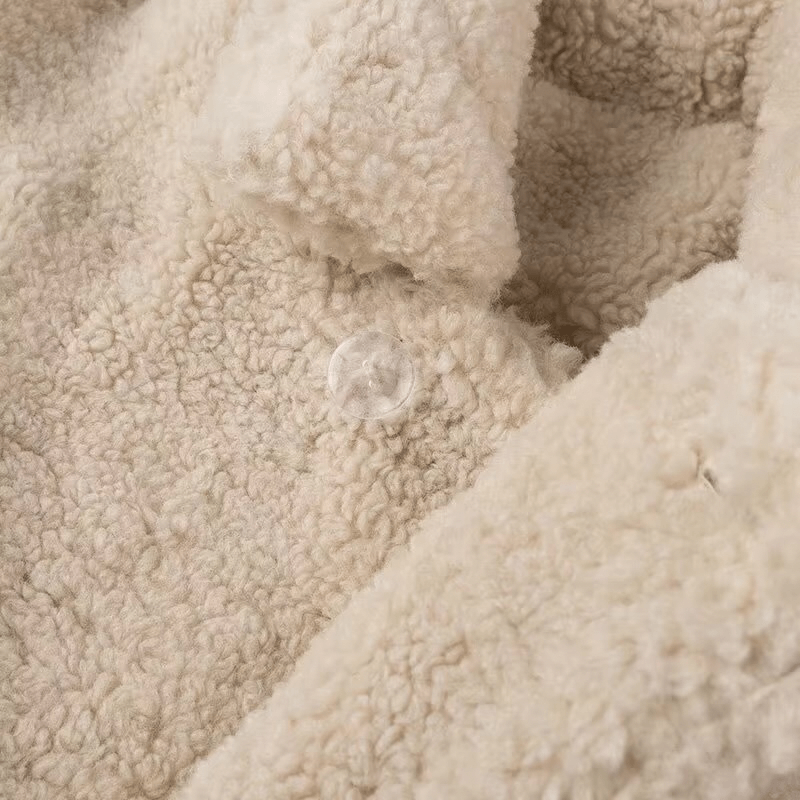 Women’s woman womens petite-, tall-, plus-, size Winter Fashion Warm Plush Ladies Casual Turn-Down Collar Thick Female Vintage Long Sleeves button-up irregular close patch pockets Outerwear in light Apricot Outwear Jackets Coats