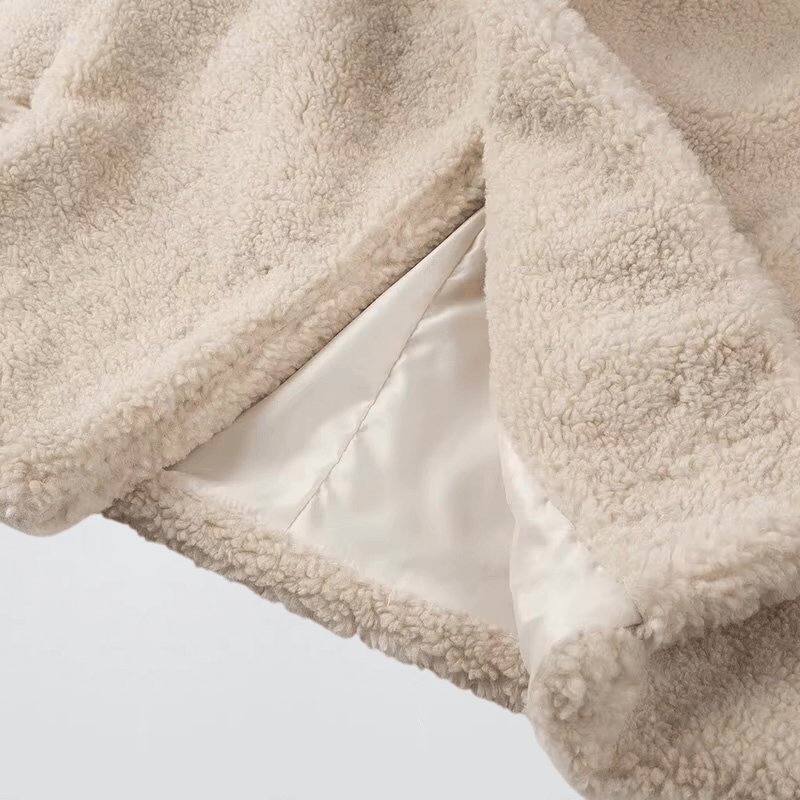 Women’s woman womens petite-, tall-, plus-, size Winter Fashion Warm Plush Ladies Casual Turn-Down Collar Thick Female Vintage Long Sleeves button-up irregular close patch pockets Outerwear in light Apricot Outwear Jackets Coats