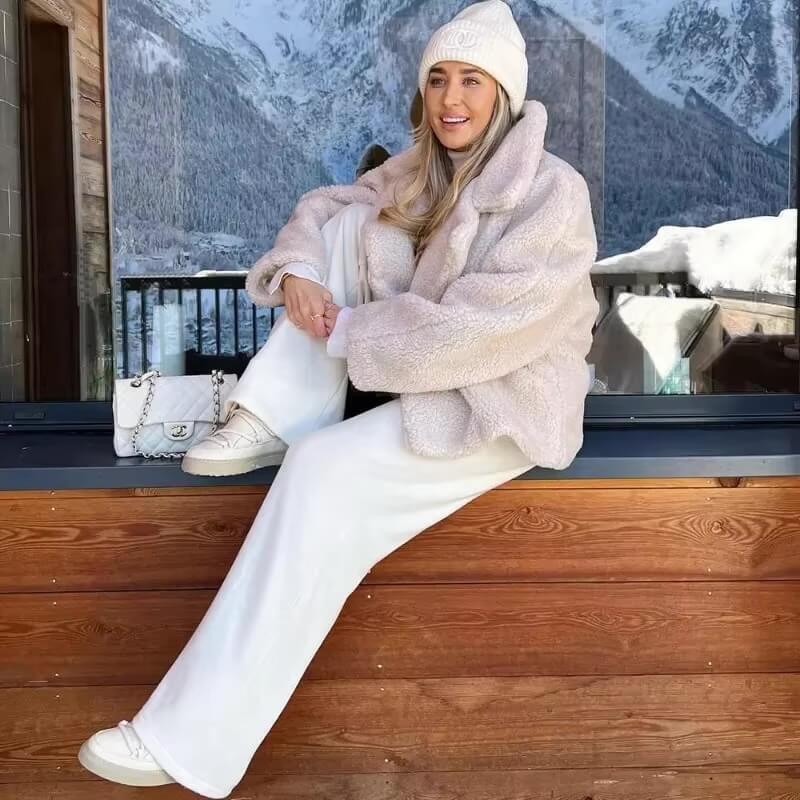 Women’s woman womens petite-, tall-, plus-, size Winter Fashion Warm Plush Ladies Casual Turn-Down Collar Thick Female Vintage Long Sleeves button-up irregular close patch pockets Outerwear in light Apricot Outwear Jackets Coats