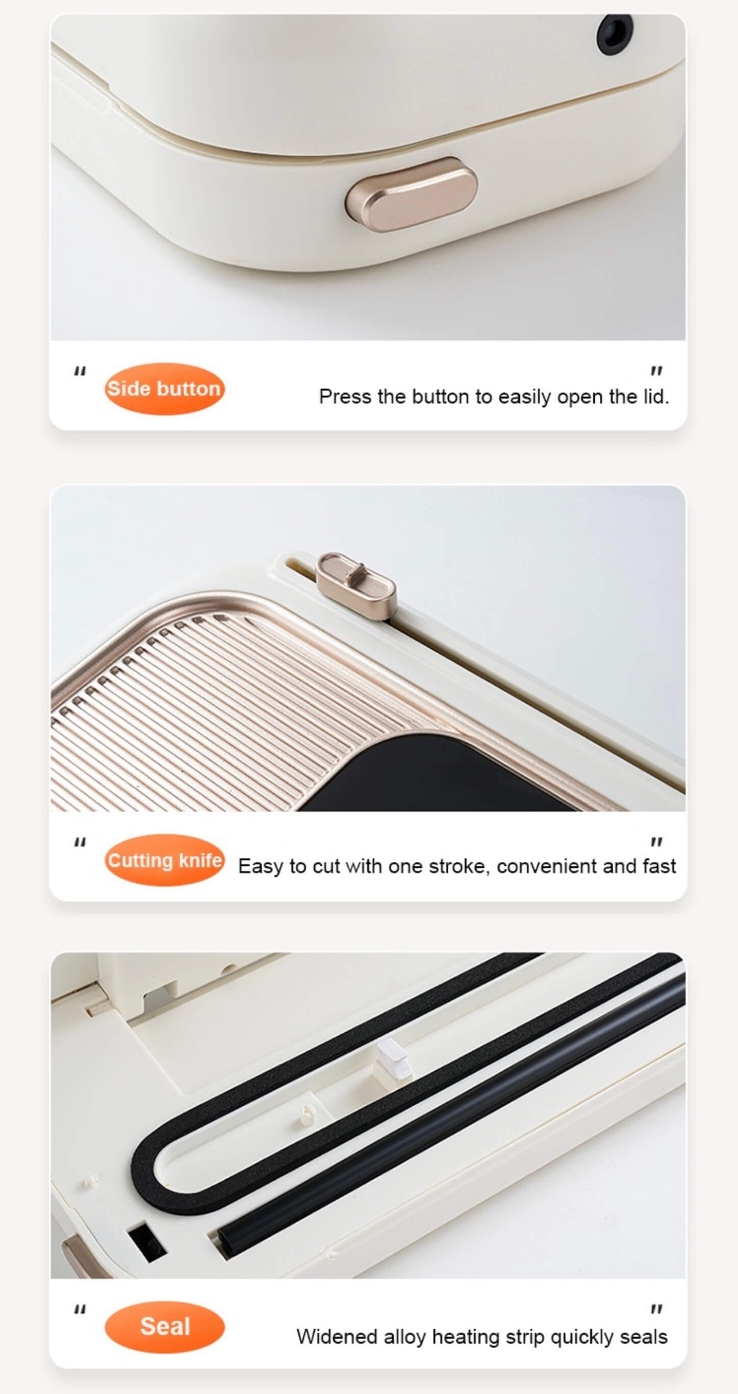 Automatic Food Vacuum Sealer with Built-In Cutter Dry/Wet Food Preservation Storage High Suction Force Sealing External Pumping sealers In white