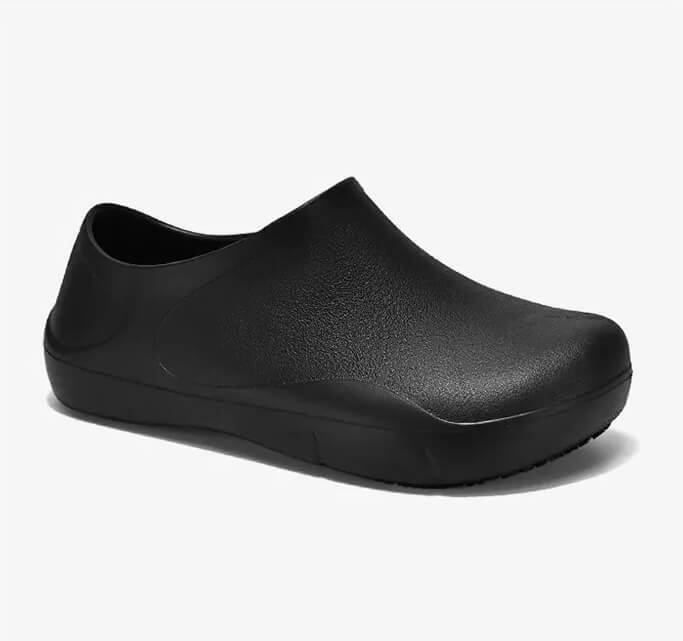 Genflex gender neutral unisex Men’s man mens Women’s woman womens Large size slip-on Kitchen Chef workwear waterproof non-slip oil resistant rubber sole round toe Casual shoes Dutch clogs Footwear in black