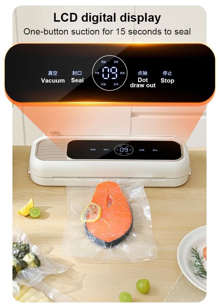 Automatic Food Vacuum Sealer with Built-In Cutter Dry/Wet Food Preservation Storage High Suction Force Sealing External Pumping sealers In white