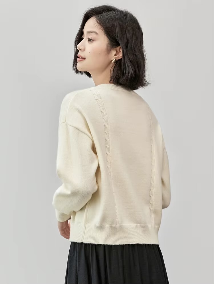 Crewneck Knit Sweater apricot   Women’s casual loose three-dimensional flowers long sleeves crew neck collar knit sweaters for woman in cream Round o-neck pullover Tops Fall Autumn Spring womens fashion petite-, tall-, plus-, size 3D floral styles #W43E56356