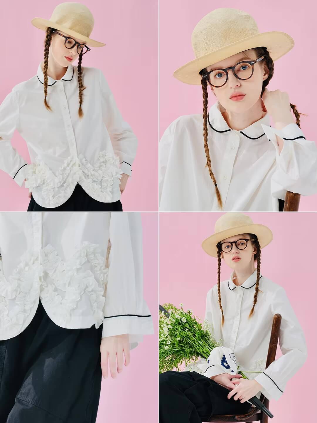 Japanese Ruffle Shirt  Women's ruffled blouses fashion style cotton loose lace design sense small collar ruffled shirts for woman in white Womens Spring Summer holiday vacation getaway tops #244975